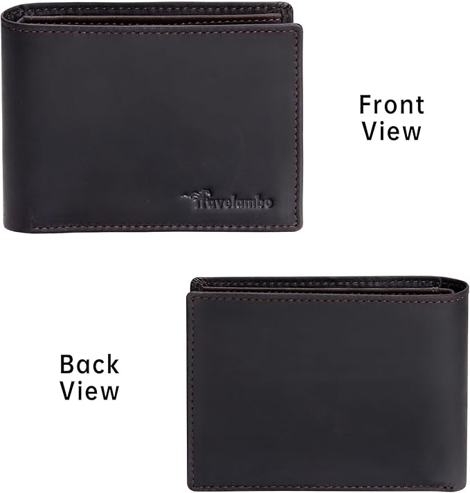 Travelambo Wallet for Men Real Leather Mens Bifold Wallet RFID Blocking - Thin & Stylish with ID Window in Gift Box (Crazy Horse, Coffee)