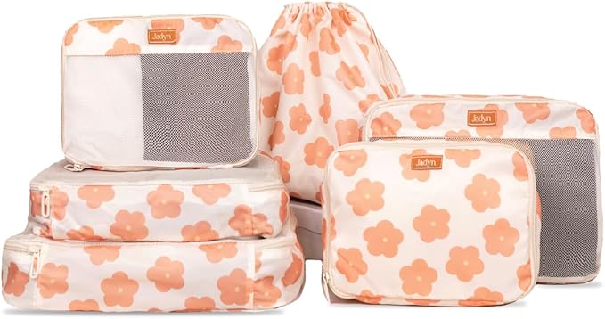Jadyn Packing Cubes for Travel, 6-Piece Large Packing Cube Organizer Set for Suitcase, Duffel Bag, Luggage, Multiple Sizes Travel Essentials (Daisy)
