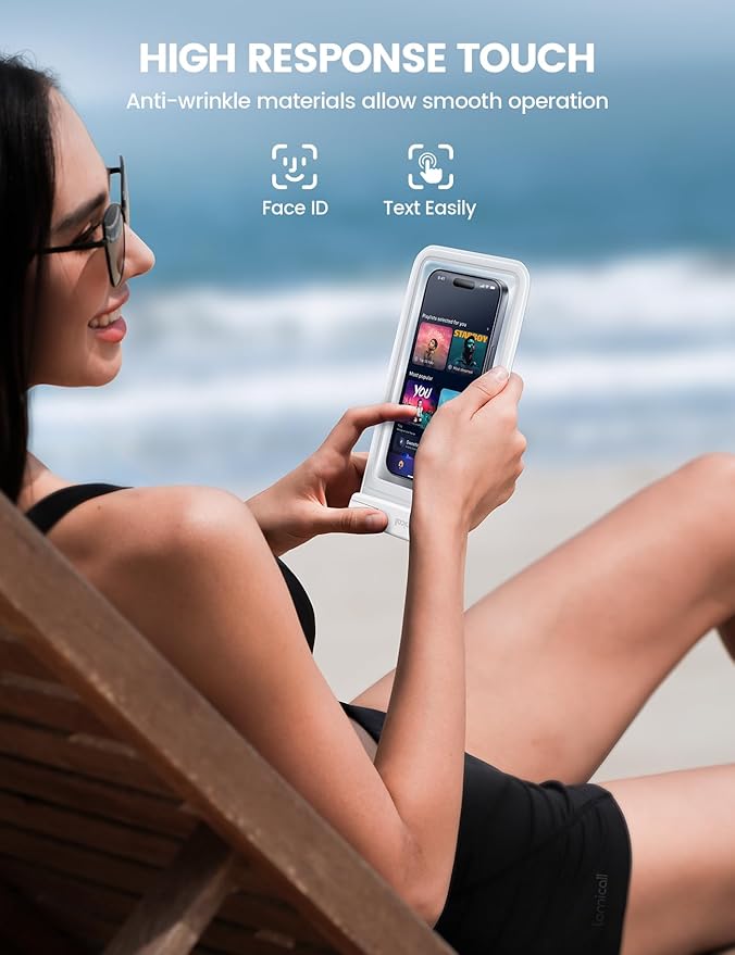 Lamicall Double Bag Waterproof Phone Pouch - IPX8 Waterproof Phone Case with Lanyard, Beach Vacation Cruise Ship Essentials for iPhone 16/14/13 Pro Max, Galaxy 25/24/23, 4-7.5" White