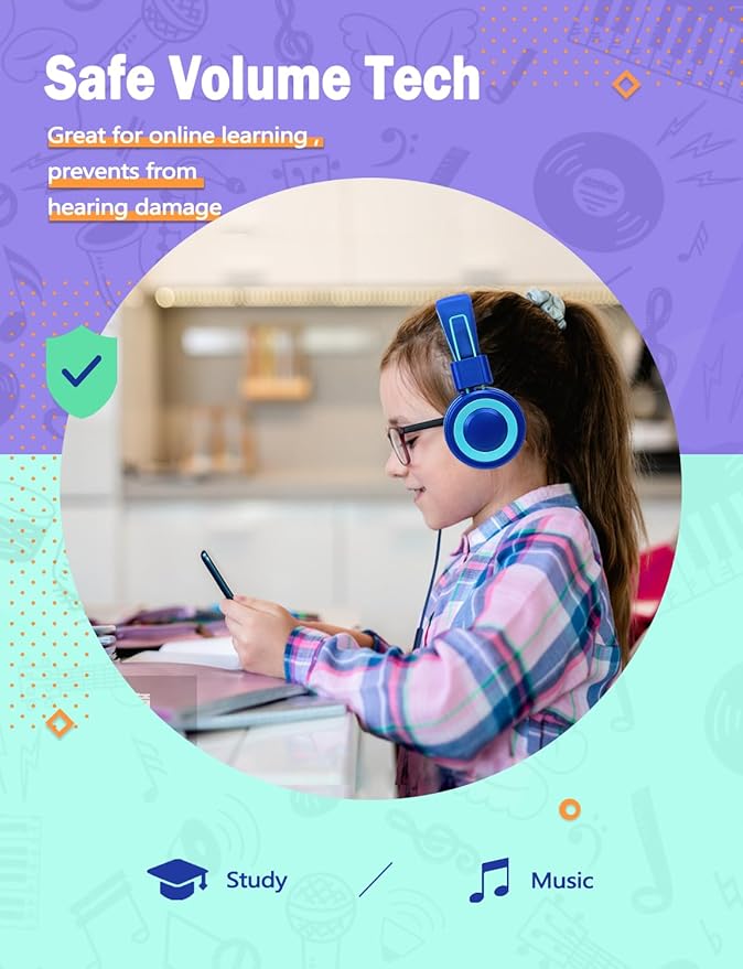 CN-Outlet Kids Headphones with Microphone for School PC PS4 PS5 Laptop Mac Switch Tablet Xbox One Earphone,Wired Foldable Kids Gaming Headset for Toddler Teens Adults