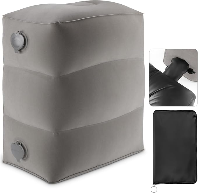 Maliton Inflatable Foot Rest Pillow for Travel,Kids Airplane Bed,Adjustable 3 Layers Height Leg Pillow of Air Travel Essentials,Car, Office, Home - Fast Inflation (Grey)