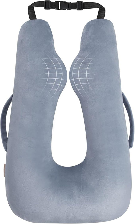 Car Travel Pillow for Kids Adults, Raised Padding Head and Neck Support Car Seat Sleeping Pillow for Toddlers, Portable U Shaped Body Pillow for Cars Seat On Road Trip (Light Gray)