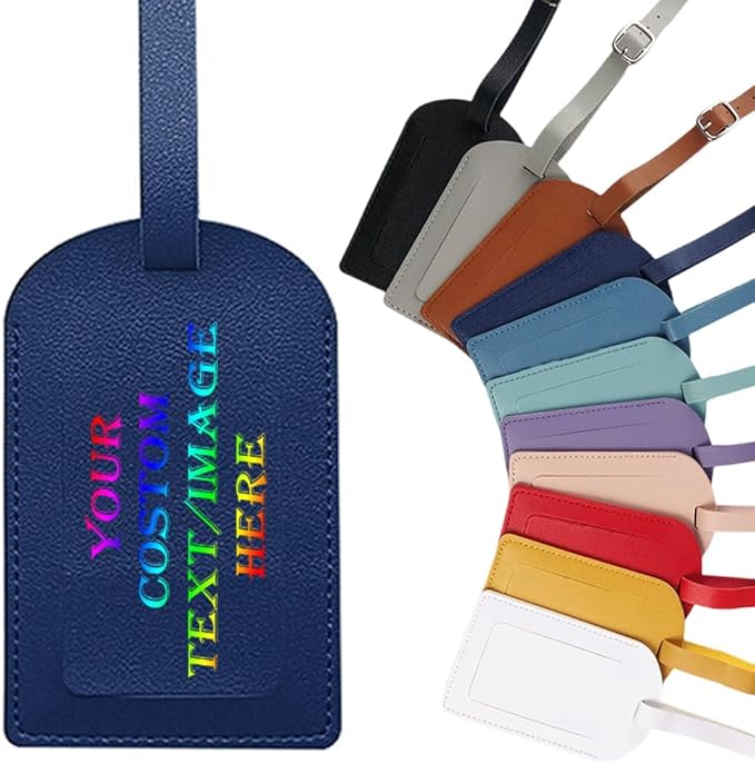 Custom Luggage Tags Faux Leather Privacy Protection Personalized Luggage Tags Travel (Blue)