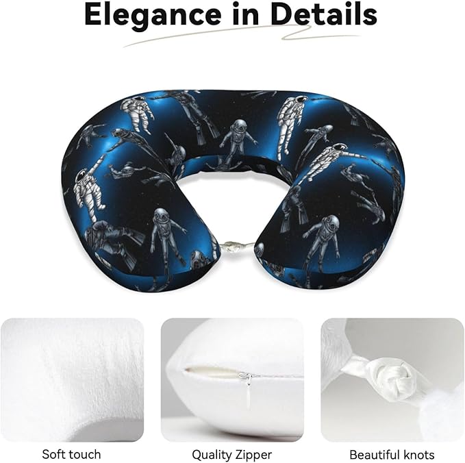 Memory Foam Airplane Pillow Astronaut and Scuba Diver Art for Car Chin Head Neck Supporting, U Shape Pillows Travel Cushion for Office, Nap Sleeping