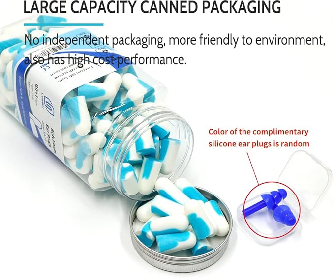 LYSIAN Noise Cancelling Earplugs for Sleep - 60 Pairs, 38dB Disposable Ear Plugs for Sleeping, Snoring, Shooting, Mowing Loud Sound Reduction- Double Color Light Blue/White