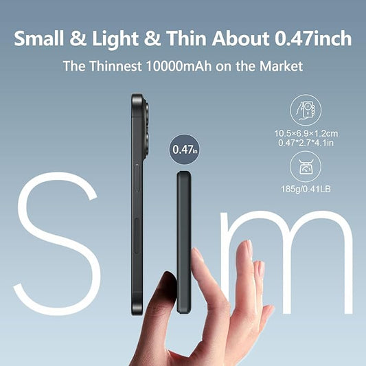 LUCKYDUO Ultra Slim 10000mAh for Magnetic Portable Charger,0.47IN Thin Wireless Magnetic Power Bank, Compact Battery Pack with PD 20W Two Way USB-C Charging,Compatible with iPhone 16/15/14/13 Series