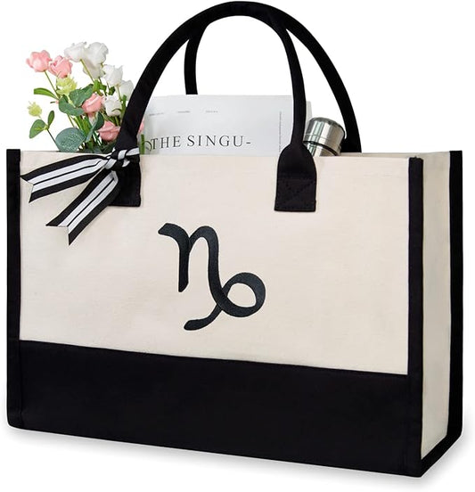 TOPDesign Personalized Initial Canvas Beach Bag, Monogrammed Gift Tote Bag for Women