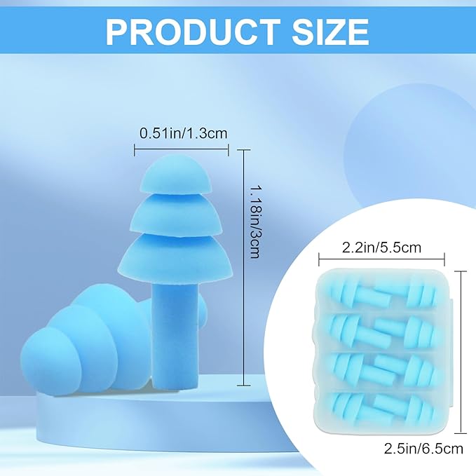 Ear Plugs for Sleeping,12 Pair Earplugs Noise Canceling Soft Silicone Ear Plug Reusable Earplugs for Sleep,Concert,Swimming,Study,Loud Noise,Snoring(Sky Blue)