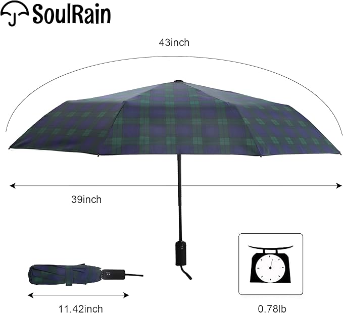 SoulRain Travel Umbrella - Compact Umbrella for Rain - Perfect Large Auto Folding Umbrella - Ideal Car umbrella, Small umbrella, and Travel Companion