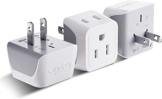 Japan, Philippines Travel Adapter Plug by Ceptics - USA 3 Pin Polarized to 2 Prong Unpolarized - Type A (3 Pack) - Dual Inputs - Ultra Compact - Perfect for Cell Phones, Tablet, Camera Chargers (CT-6)