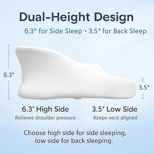 Dual-Height Cervical Neck Pillow for Pain Relief, Memory Foam Pillows with Cooling Tech -3D Ergonomic Support, Cooling Cover, for Side/Back/Stomach Sleeper Pillow, Minimalist Style - White