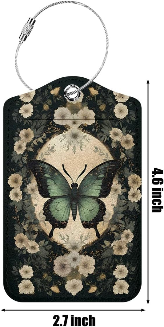 Floral Butterfly Luggage Tag, Suitcase Tags with Privacy Flap and Metal Loop, Gothic Luggage Tags for Suitcases, Identifiers Travel Essentials Bag Tag, Travel Gifts for Women Girls Friends