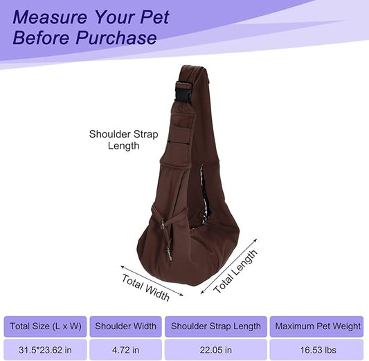 PETAXCELL Dog and Cat Sling Carrier Up to 16.5 Lbs, Hand-Free Reversible Pet Sling Carrier with Adjustable Strap and Pocket, (Brown, 1 Pcs) Intended for Hiking/Camping/Traveling