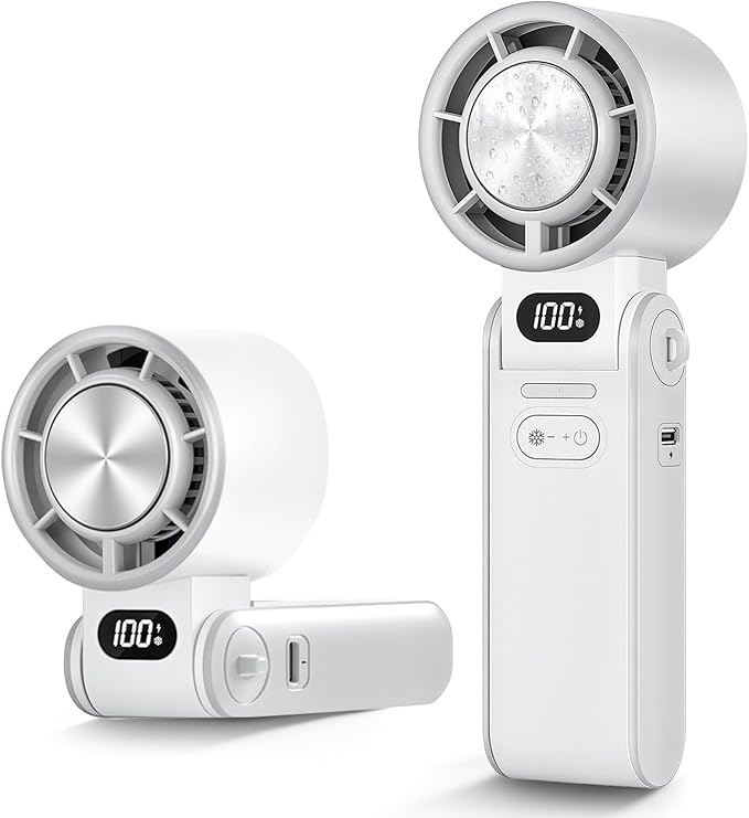 Portable Handheld Turbo Fan with Cooling Plate, 1–100 Stepless Speeds Rechargeable Personal Mini Fan, Perfect Summer Gift for Office Camping Travel Outdoor(White)