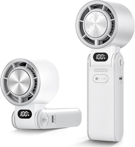 Portable Handheld Turbo Fan with Cooling Plate, 1–100 Stepless Speeds Rechargeable Personal Mini Fan, Perfect Summer Gift for Office Camping Travel Outdoor(White)