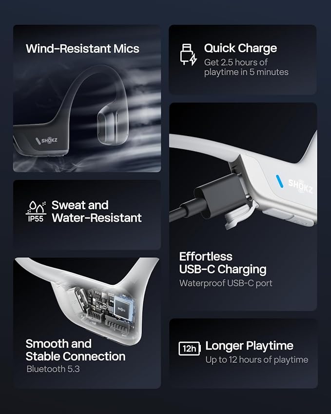 SHOKZ New OpenRun Pro 2 Mini- Open-Ear, Bone Conduction Sport Headphones - with Reflective Strip - Sweat Resistant, Workout Headphones - Secure, Wireless, Comfortable Fit-Deep Bass and Smart Mic App