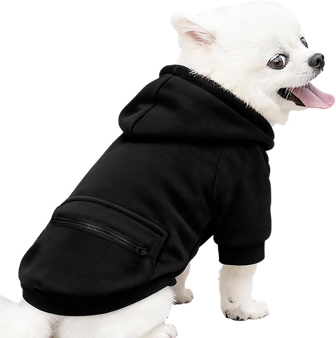 Jecikelon Winter Dog Hoodie Sweatshirts with Pockets Warm Clothes for Small Dogs Chihuahua Coat Puppy Custume Clothing (X-Small, Y02-Black)