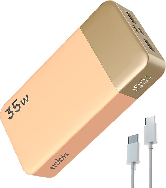 NOBIS Portable Charger, 20000mAh Power Bank, 35W Power Bank Fast Charging, Battery Pack with C to C Cable, Battery Bank with Digital Display for Phone Android etc (Orange)