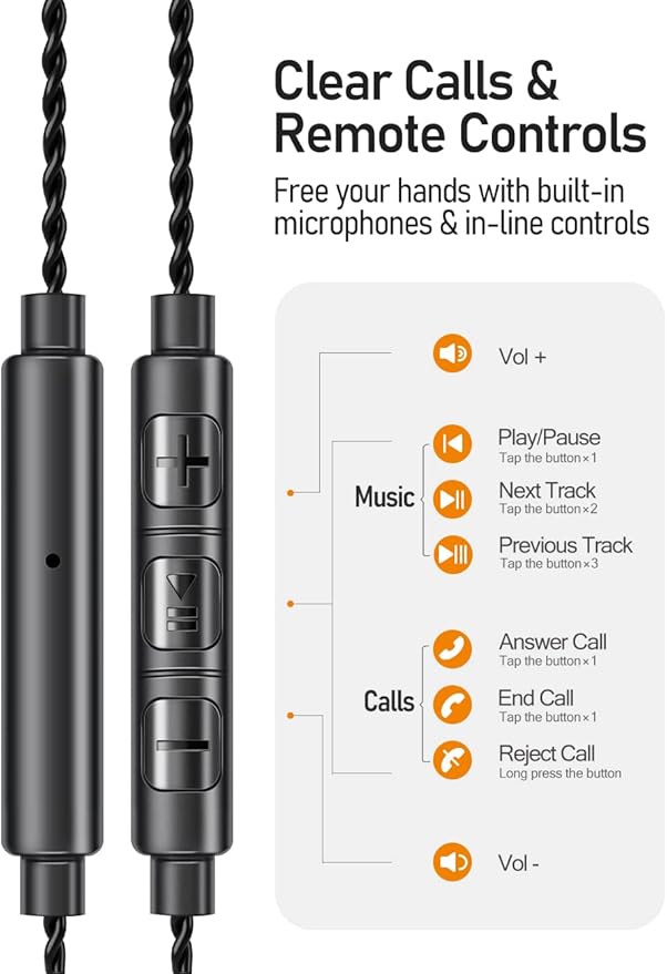 Vibes 201M Wired Earbuds in-Ear Headphones with Mic, Noise Cancelling Bass Driven HiFi Earphones, Tangle-Free Braided Cord, Carry Case, Ear Buds Tips, 3.5mm Jack, Secure Fit (Clear Brown)