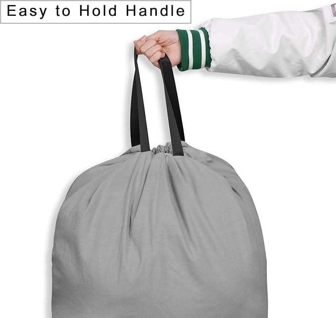 Cotton Canvas Laundry Bag with Handles & Drawstring Straps, Heavy Duty Extra Large Laundry Bags for Laundromat and Household, 25.5x34 Inch, Dark Grey