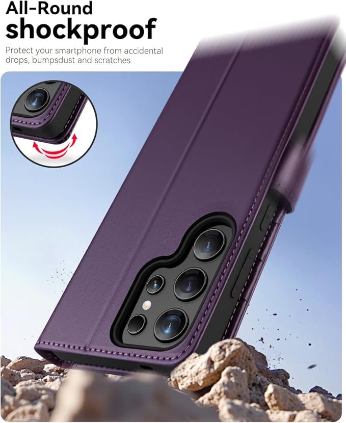 OCASE Compatible with Galaxy S25 Ultra Wallet Case, PU Leather Flip Folio Case with Card Holders RFID Blocking Kickstand [Shockproof TPU Inner Shell] Protective Phone Cover 2025, Dark Purple