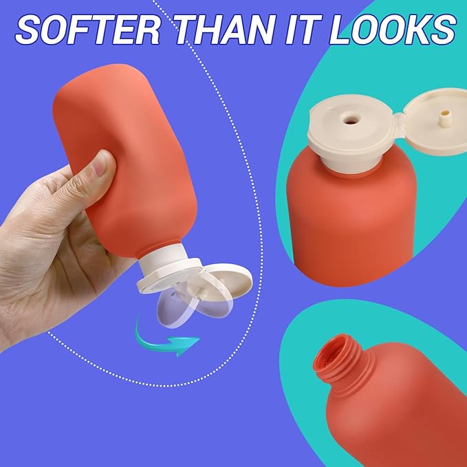 ASEVAT 6.7oz Airtight Plastic Travel Shampoo Bottles, Travel Shampoo and Conditioner Bottles Refillable, Empty Squeeze Bottle, Hand Soap Dispenser for Vacation, Gym, Lotion(OrangeGrey)