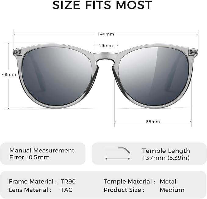 SUNGAIT Premium Vintage Round Sunglasses for Women Men Classic Retro Trendy Style
