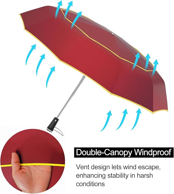 Satol Extra Large Golf Umbrella, 46/54/62 Inch Windproof 10 Ribs Vented Double Canopy Reflective Strips Automatic Open/Close Waterproof UV Protection Portable Compact Umbrella for Outdoor & Travel