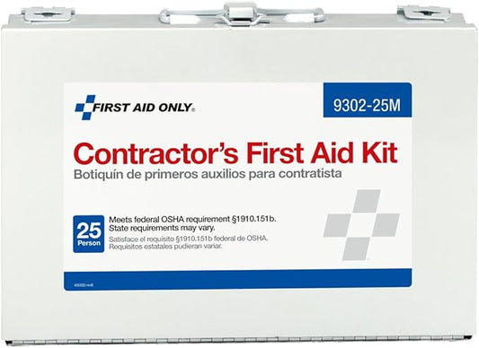 First Aid Only 9302-25M 25-Person Contractor's First Aid Kit for Home Renovation, Job Sites, and Construction Vehicles, 178 Pieces