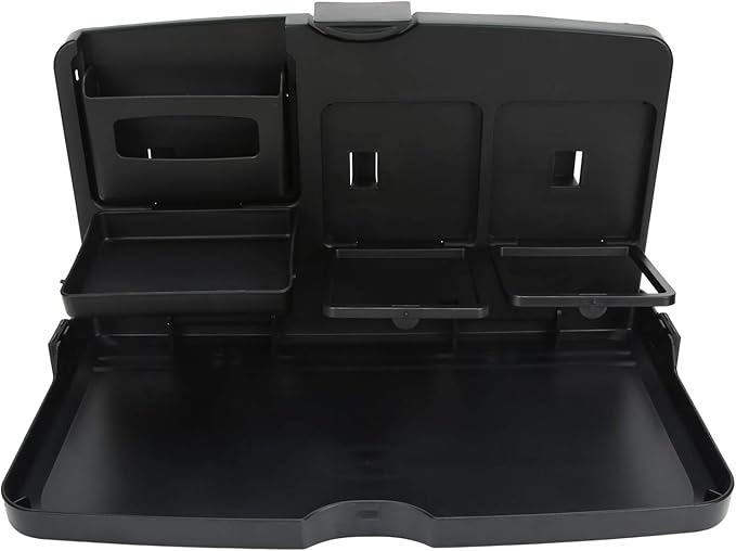Car Food Tray Multi Functional Portable Folding Car Vehicle Seat Food Meal Snack Tray with Cup Holders and Storage Pocket for Travel Road Trips Plastic Compact Size