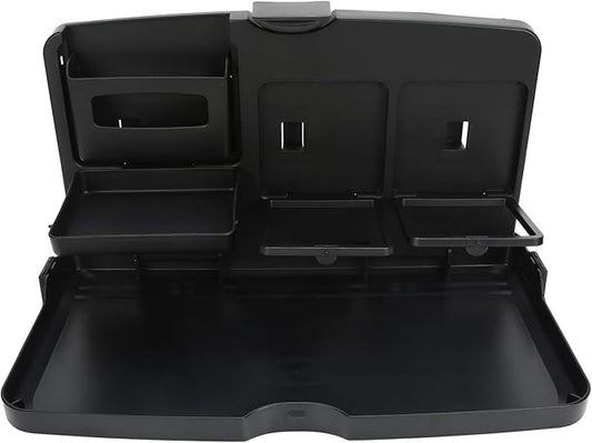 Car Food Tray Multi Functional Portable Folding Car Vehicle Seat Food Meal Snack Tray with Cup Holders and Storage Pocket for Travel Road Trips Plastic Compact Size