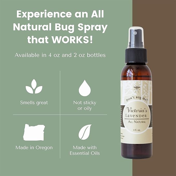 Victoria's Lavender Don’t Bug Me Natural Bug Spray for Kids, Men & Women – DEET Free Insect Spray with Essential Oils, Aloe Vera & Eucalyptus for Outdoor & Indoor, Made in USA – 2 Pack (4 Fl Oz)