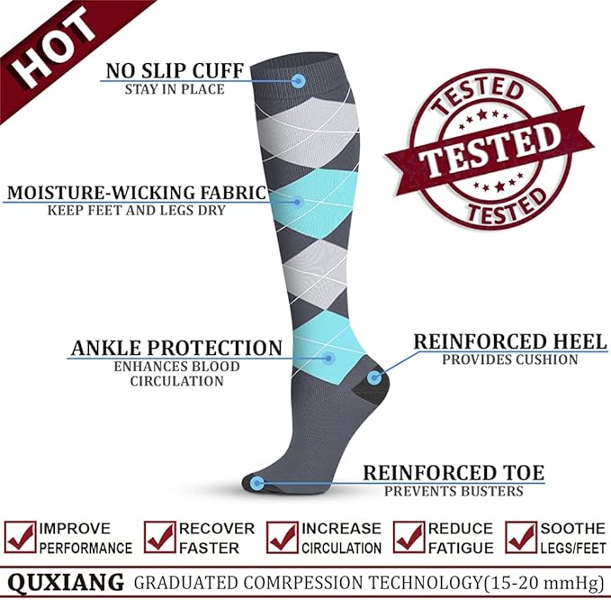 QUXIANG Copper Compression Socks for Women & Men Circulation (8 Pairs) - Best for Running Athletic Cycling - 15-20 mmHg