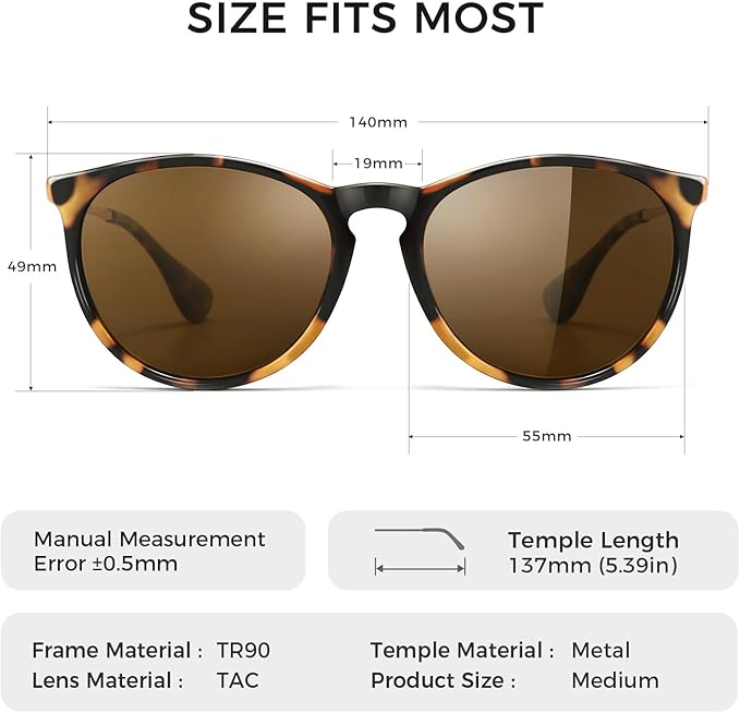 SUNGAIT Premium Vintage Round Sunglasses for Women Men Classic Retro Trendy Style