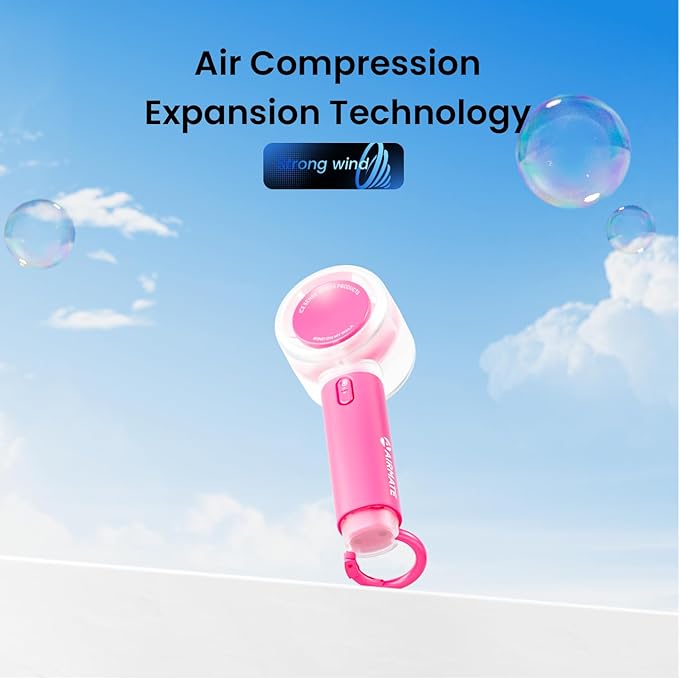AIRMATE Portable Handheld Fan, 5 Wind Speed Adjustable, 3000mAh Battery Rechargeable, Durable Motor, 13000RPM Super Powerful Wind, Personal Turbo Hand Held Mini fan for Makeup/Travel/Outdoor (Pink)