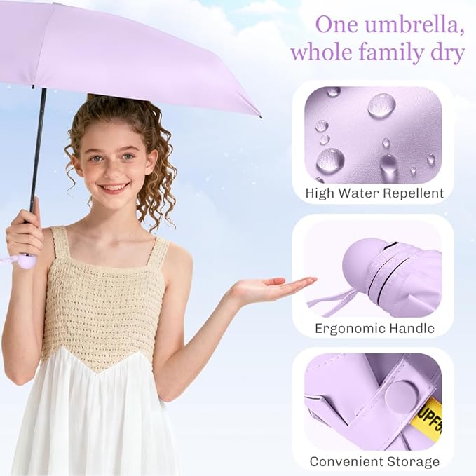 TOPSAIL Mini Umbrella Compact for Travel, UV Sun Protection(UPF50+), Waterproof for Light Rain, Suitable for Women & Kids With a Case, Manual 6k Folding Small Pocket Size Ufor Backpack/Purse