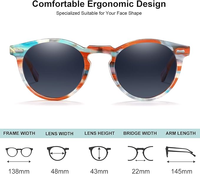 CARFIA Polarized Sunglasses for Women UV Protection Small Face Acetate Frame CA5288