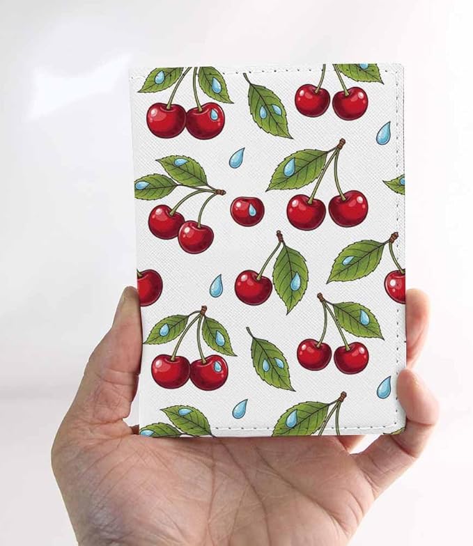Red Cherry Passport Holder for Travel Sweet Nature Fruit PU Leather Passport Cover Wallet Cute Passport Card Holder for Women and Men