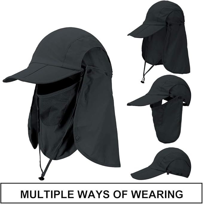 Foldable Sun Cap, Fishing Hats, UPF 50+ Protection Caps with Face Mask Neck Flap