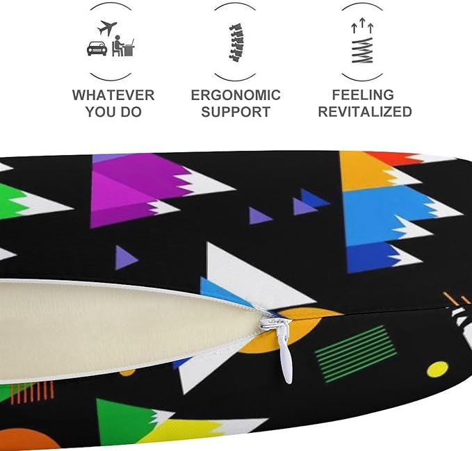 Travel Neck Pillow Memory Foam Chin Cushion Colorful Mountain Bear Black, Washable Cover for Men Women Youth Airplane Car Pain Relief