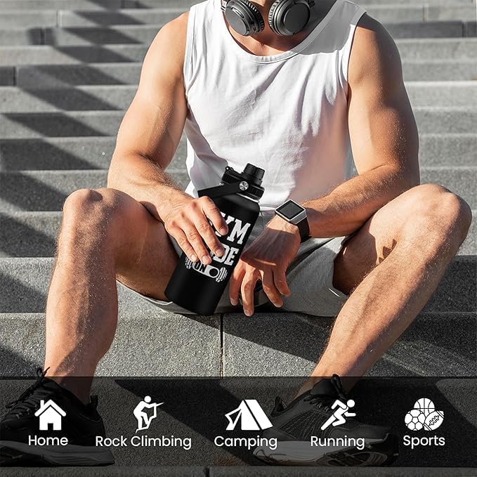 Gym Insulated Engraved Stainless Steel Water Bottle 32oz, Vacuum Chug Lid Travel Tumbler For Men Friends Dad Gymer Trainer, Gym Mode on, Gift for Birthday Christmas Father's Day