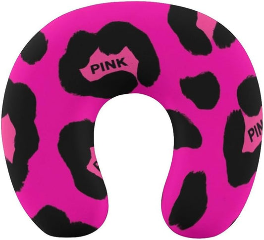 Breathable U-Shaped Neck Pillow Memory Foam Travel, Cheetah Lignt Pink Leopard U-Shape, Machine Washable Support Home Office