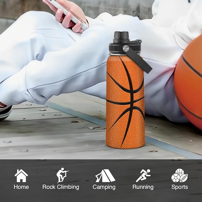 Basketball Water Bottle 32oz Stainless Steel Insulated Bottles for Men Women Sports Lovers Fan Players Coach - Basketball Gifts for Birthday Christmas