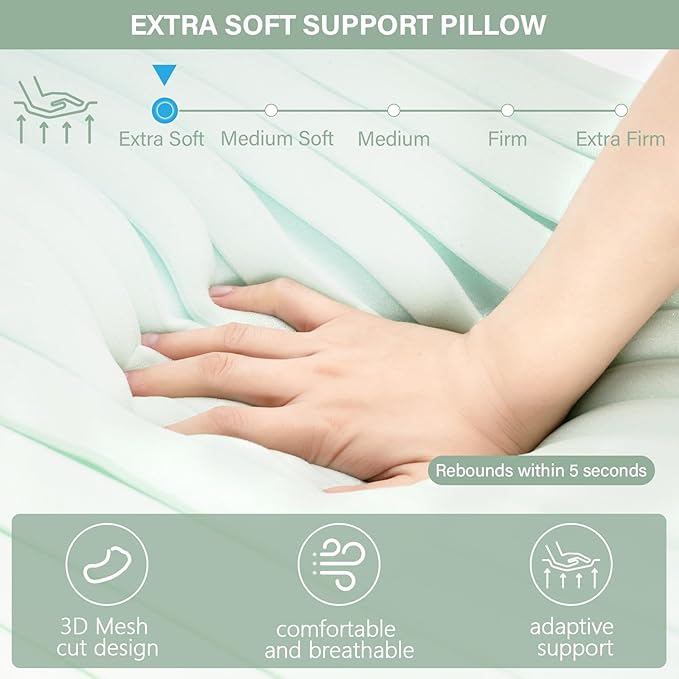 Cervical Neck Pillow for Neck Pain Relief, Contour Memory Foam Pillows, Cooling Ergonomic Pillows for Sleeping Side, Back & Stomach Sleepers, Breathable Bed Pillows Neck Support, Extra Soft