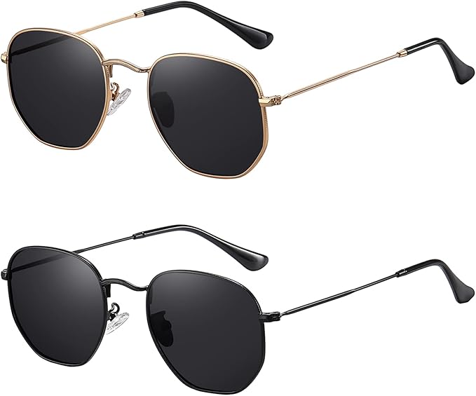 MEETSUN Polarized Hexagon Sunglasses for Women Men Polygon Square Sun Glasses UV400 Protection Metal Frame