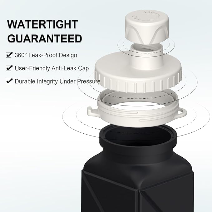 Collapsible Water Bottles 20.6oz, Silicone Foldable Portable Travel Water Bottle, BPA-Free, Leakproof Reusable for Traveling Camping Hiking Sports Outdoor, 2 Pack (Black+Dark Blue)