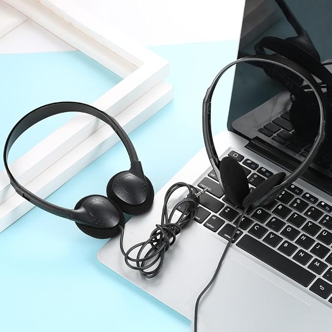 CN-Outlet 100 Pack Classroom Headphones Bulk for School Students Kids Teen Children and Adults, Wholesale Sturdy Wired Headphones Classroom Earphones (Black, 100 Pack)