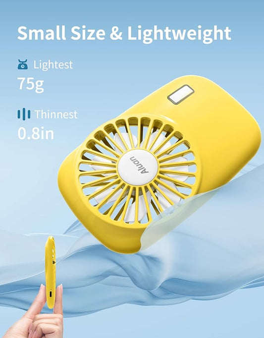 Aluan Handheld Fan Mini Fan Powerful Small Personal Portable Fan Speed Adjustable USB Rechargeable Cooling for Kids Girls Boys Woman Man Home Office Outdoor Travel, Yellow