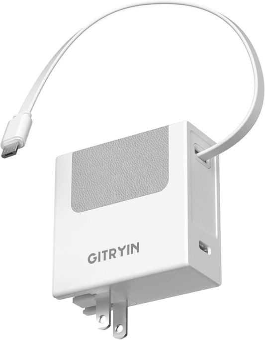 Gitryin Portable Micro USB Charger, Retractable Wall Charger with 33.5in Charging Cable, 40W Fast Charging Block with USB C Port Compatible with Samsung Galaxy S7 S6 J8 J7 Note 5,Kindle,LG,PS4,Camera