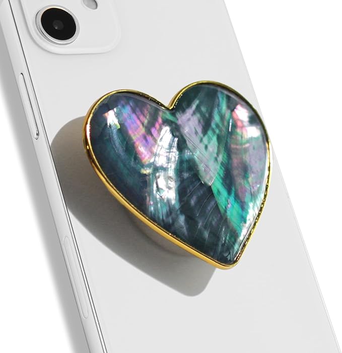 OnTheGrip Cute Natural Seashell Design Heart Shape Collapsible Mobile Phone Grip Stand Holder for Smartphone Tablet Cell Phone Accessory (Blue Green)